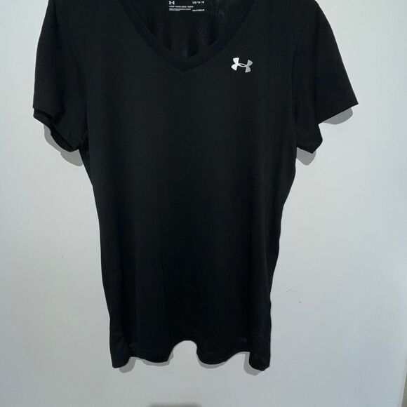 Under Armour Women's Black Loose Fit Heat Gear V-Neck Short Sleeve T-Shirt Large - Picture 3 of 8